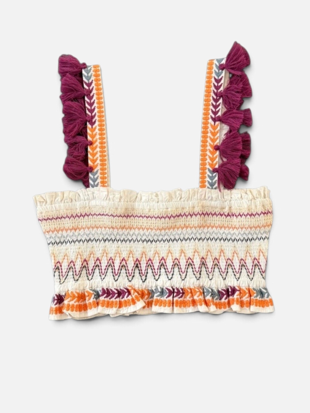 Tularosa Smocked Tassel Boho Western Crop Top | Size L - EUC - Picture 2 of 4